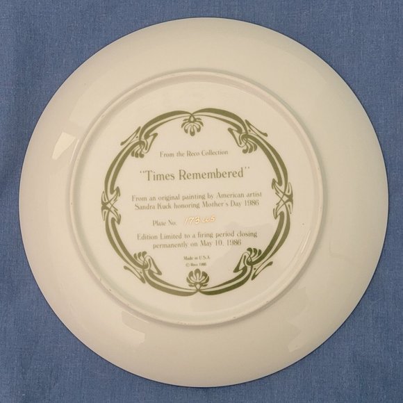 1986 MOTHER'S DAY COLLECTOR'S PLATE by Sandra Kuck "TIMES REMEMBERED" COA! - Picture 4 of 7